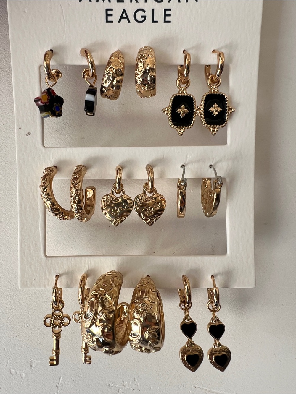 American Eagle Outfitters Gold & Black Mixed Charm Earring Set